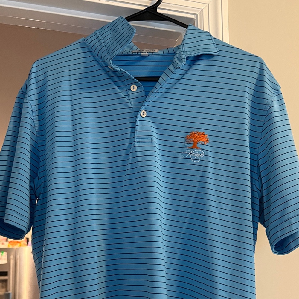 Peter Millar Blue Polo with Orange Embroidery